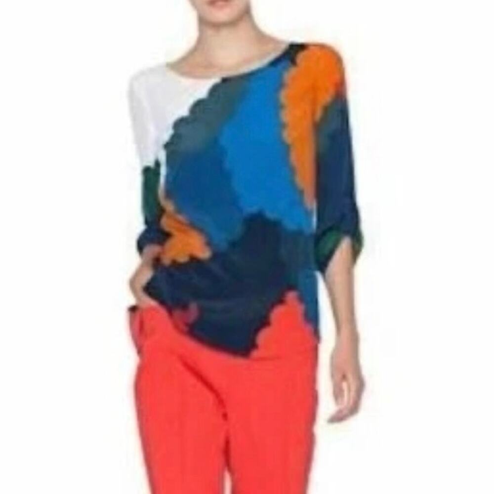 Akris Punto Memphis-Nuvola Colorful 3/4 Sleeve Print Silk Blouse SZ 8